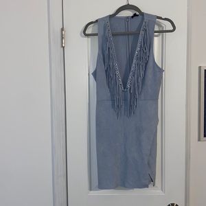NBD blue suede fringe dress